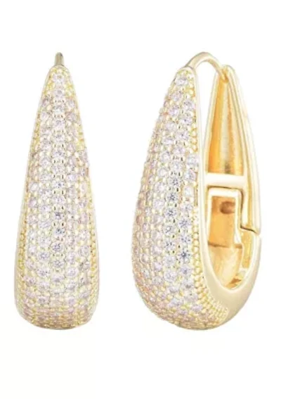 14k Gold Plated CZ Secure Hinge Hoop