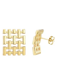 Tarnish Resistant 18k Gold Plated Grid Studs