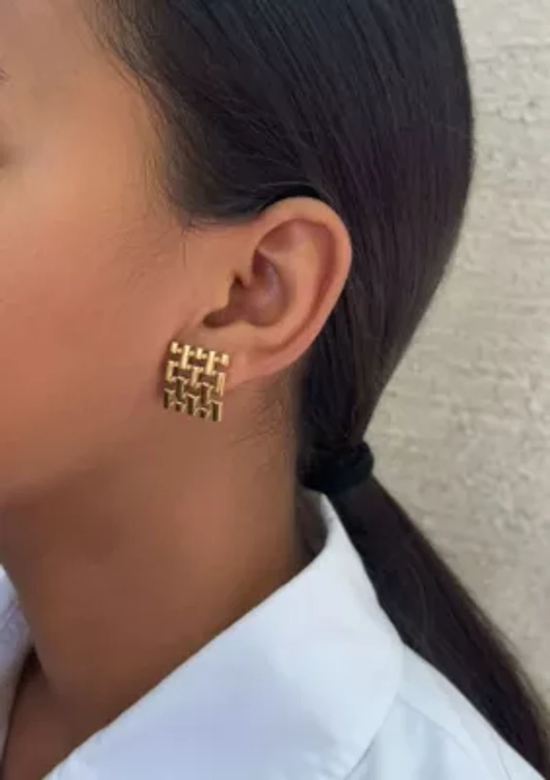 Tarnish Resistant 18k Gold Plated Grid Studs