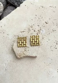 Tarnish Resistant 18k Gold Plated Grid Studs