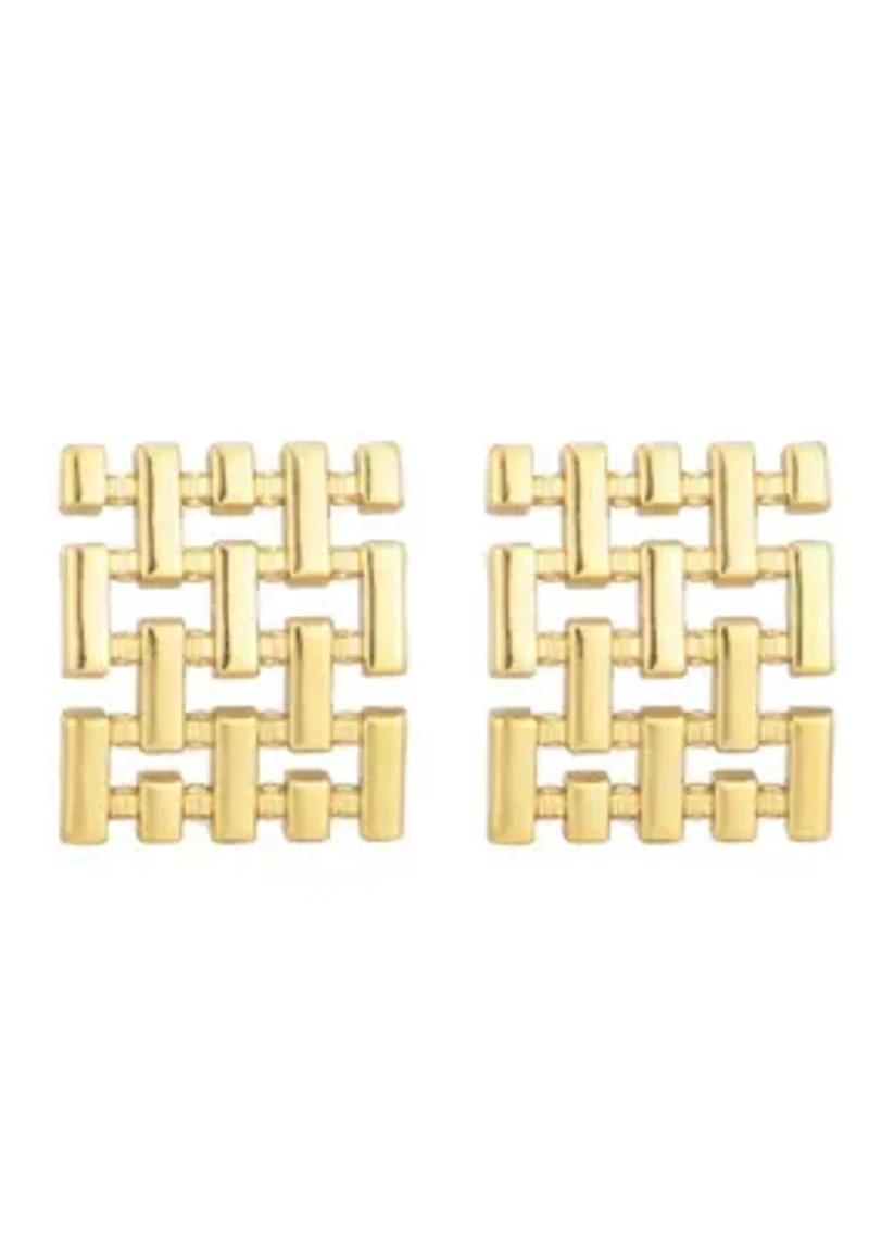 Tarnish Resistant 18k Gold Plated Grid Studs