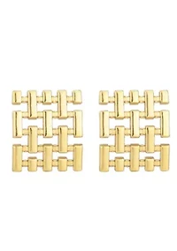 Tarnish Resistant 18k Gold Plated Grid Studs