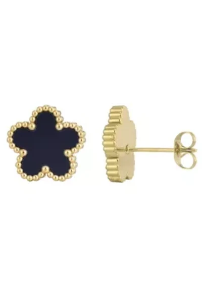 Tarnish Resistant 18k Gold Plated Black 5-Leaf Clover Stud Earrings