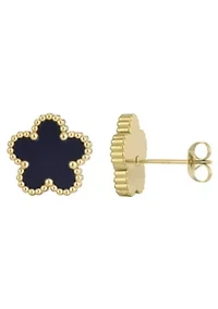 Tarnish Resistant 18k Gold Plated Black 5-Leaf Clover Stud Earrings