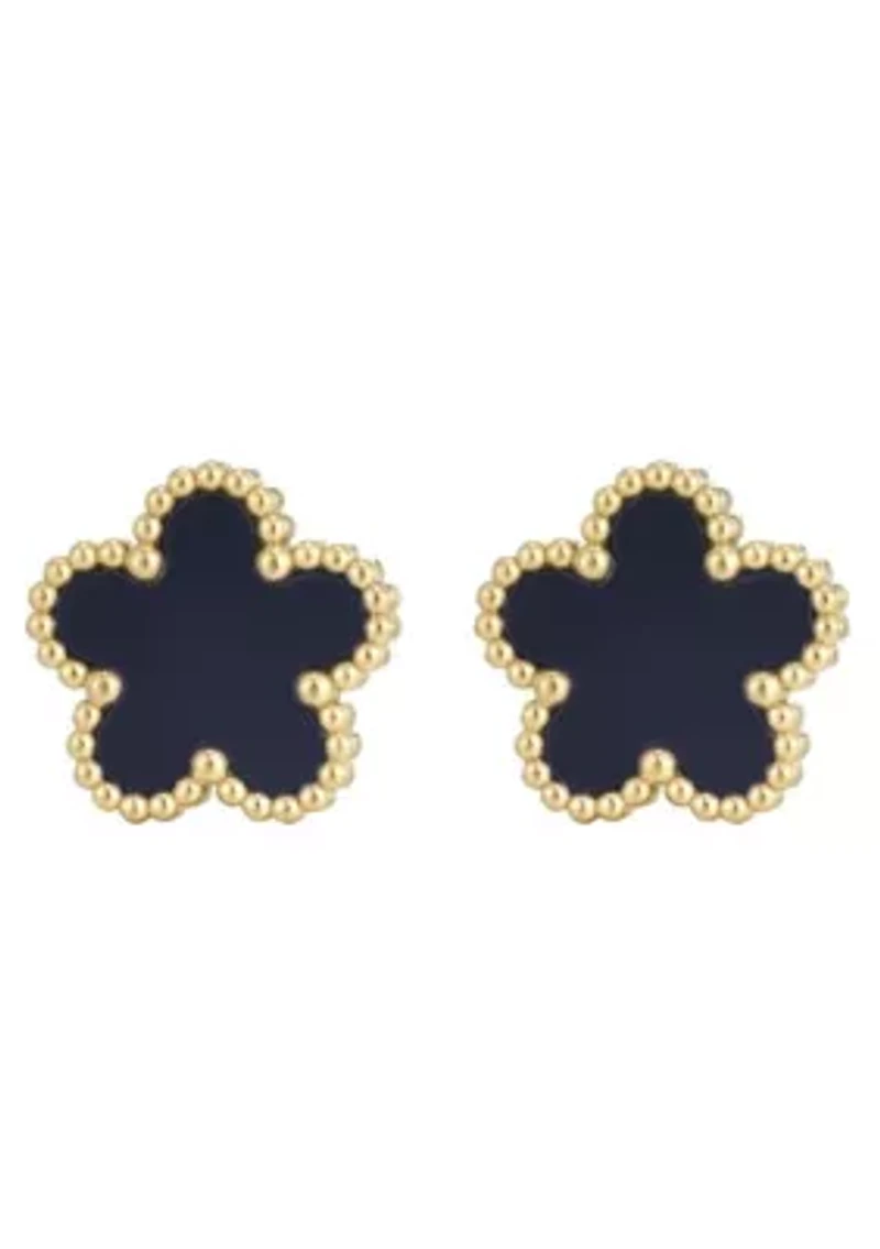 Tarnish Resistant 18k Gold Plated Black 5-Leaf Clover Stud Earrings