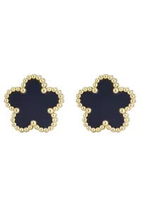 Tarnish Resistant 18k Gold Plated Black 5-Leaf Clover Stud Earrings