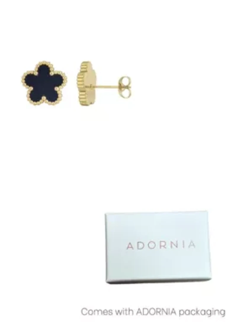 Tarnish Resistant 18k Gold Plated Black 5-Leaf Clover Stud Earrings