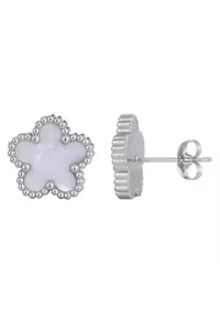Tarnish Resistant Silver Plated Mother of Pearl 5-Leaf Clover Stud Earrings