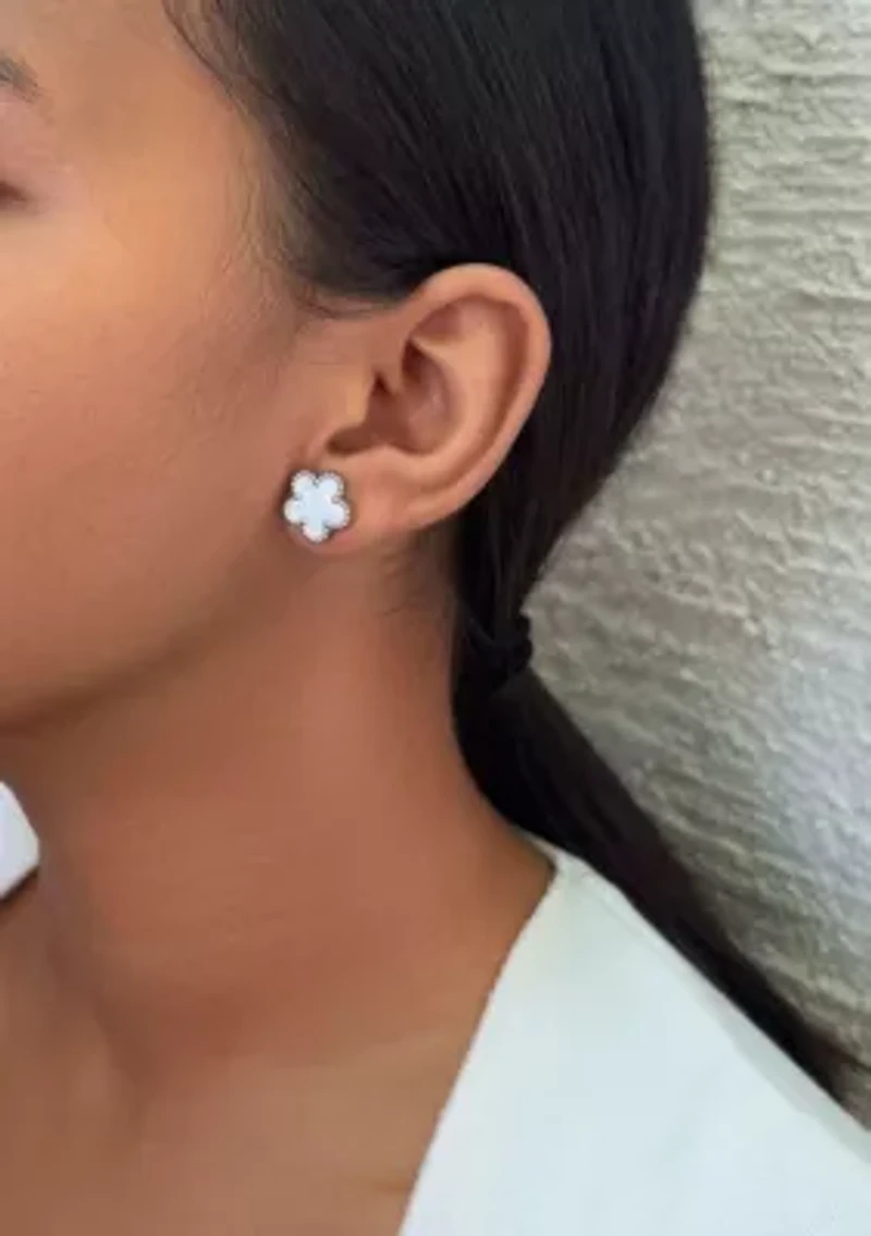 Tarnish Resistant Silver Plated Mother of Pearl 5-Leaf Clover Stud Earrings