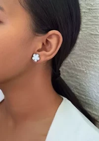 Tarnish Resistant Silver Plated Mother of Pearl 5-Leaf Clover Stud Earrings