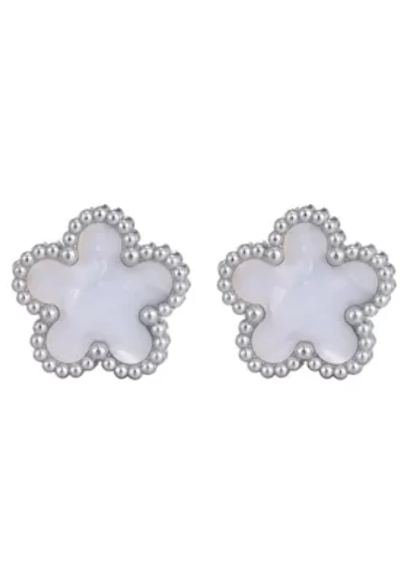 Tarnish Resistant Silver Plated Mother of Pearl 5-Leaf Clover Stud Earrings