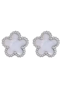 Tarnish Resistant Silver Plated Mother of Pearl 5-Leaf Clover Stud Earrings