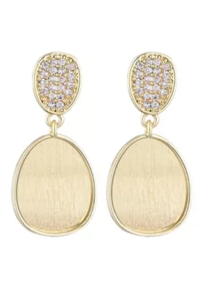 14k Gold Plated Satin Finish Crystal Drop Earrings