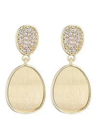 14k Gold Plated Satin Finish Crystal Drop Earrings