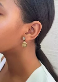 14k Gold Plated Satin Finish Crystal Drop Earrings