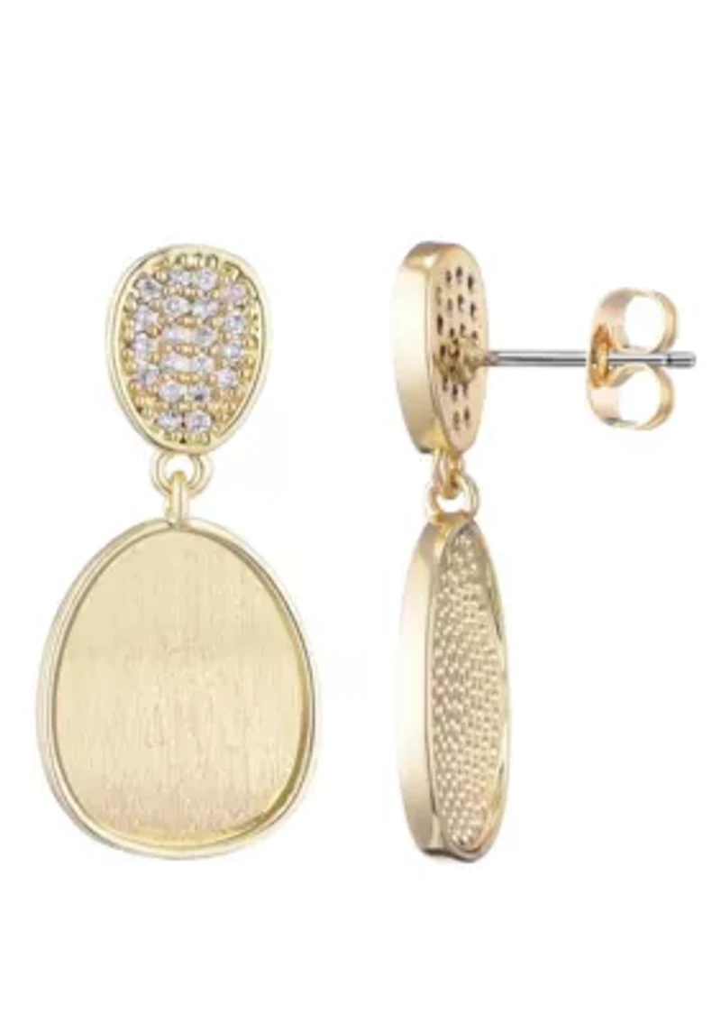 14k Gold Plated Satin Finish Crystal Drop Earrings