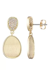 14k Gold Plated Satin Finish Crystal Drop Earrings