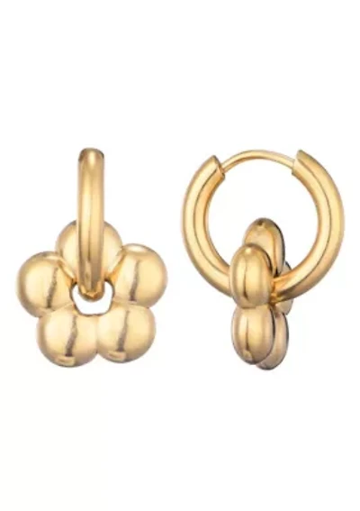 Tarnish Resistant 18k Gold Plated Flower Huggie Hoop Earrings
