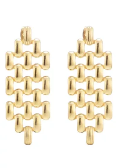 Tarnish Resistant 18k Gold Plated Grid Drop Earrings