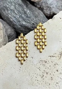 Tarnish Resistant 18k Gold Plated Grid Drop Earrings
