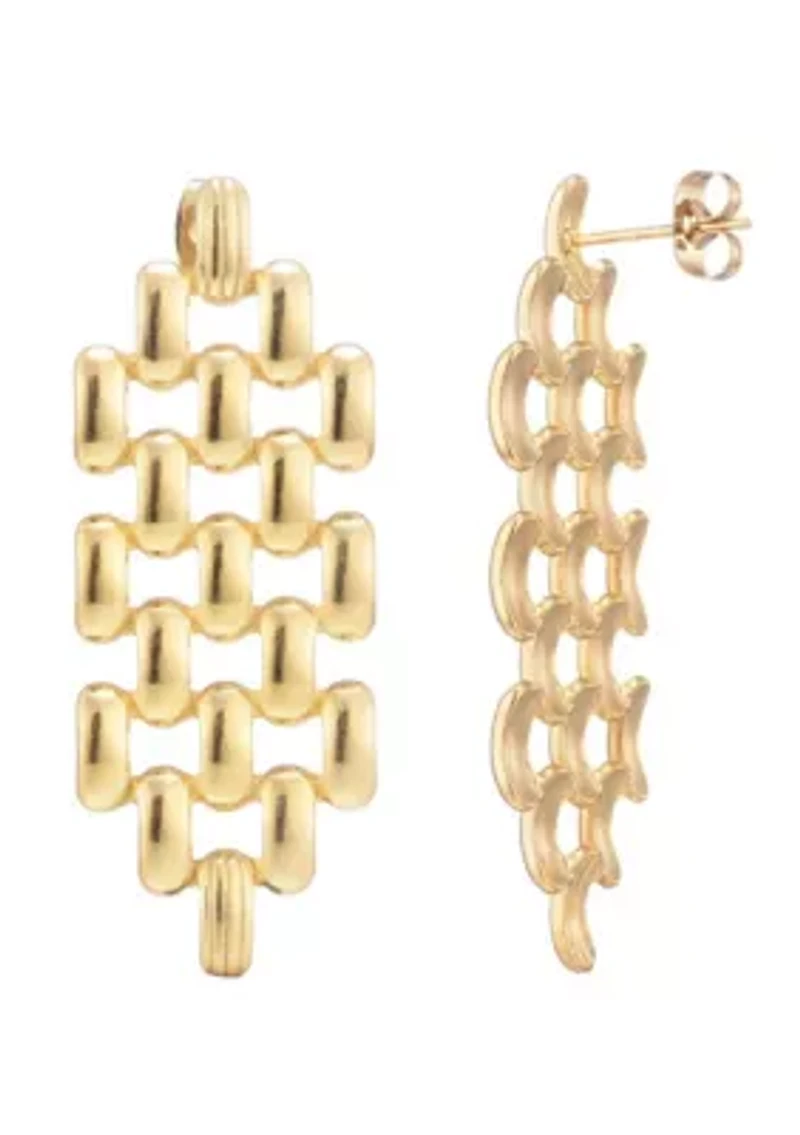 Tarnish Resistant 18k Gold Plated Grid Drop Earrings