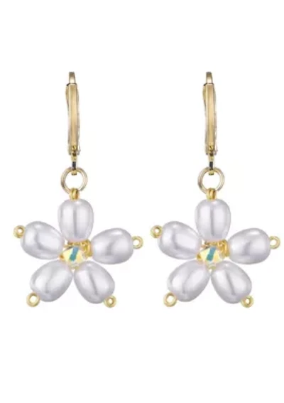 14k Gold Plated Pearl Flower Huggie Earrings