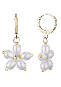14k Gold Plated Pearl Flower Huggie Earrings