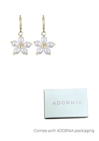 14k Gold Plated Pearl Flower Huggie Earrings