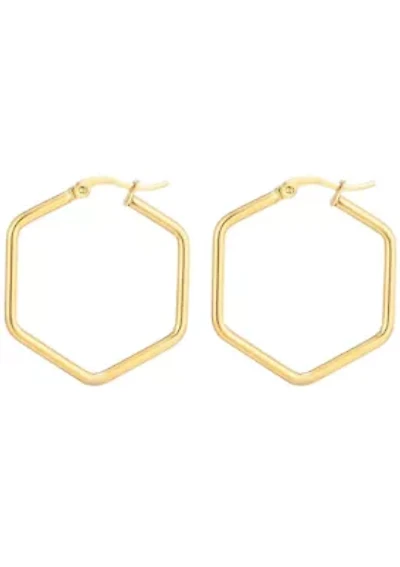 Tarnish Resistant 18k Gold Plated Hexagon Hoop Earrings