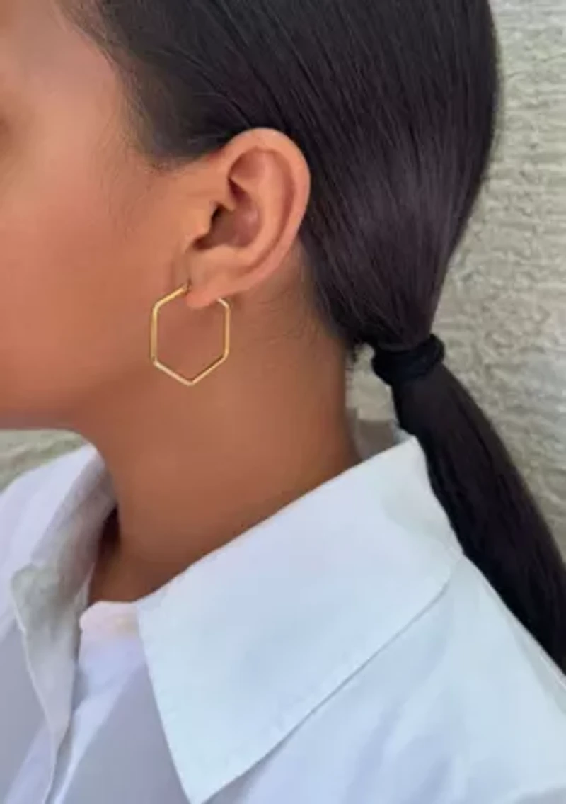 Tarnish Resistant 18k Gold Plated Hexagon Hoop Earrings