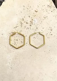 Tarnish Resistant 18k Gold Plated Hexagon Hoop Earrings
