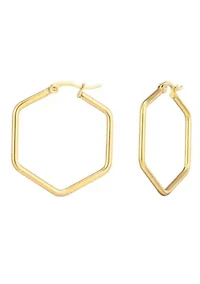 Tarnish Resistant 18k Gold Plated Hexagon Hoop Earrings