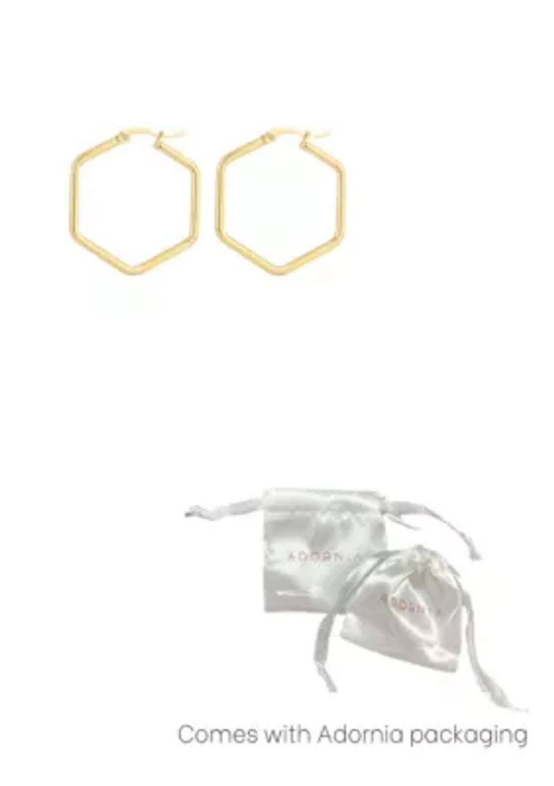 Tarnish Resistant 18k Gold Plated Hexagon Hoop Earrings