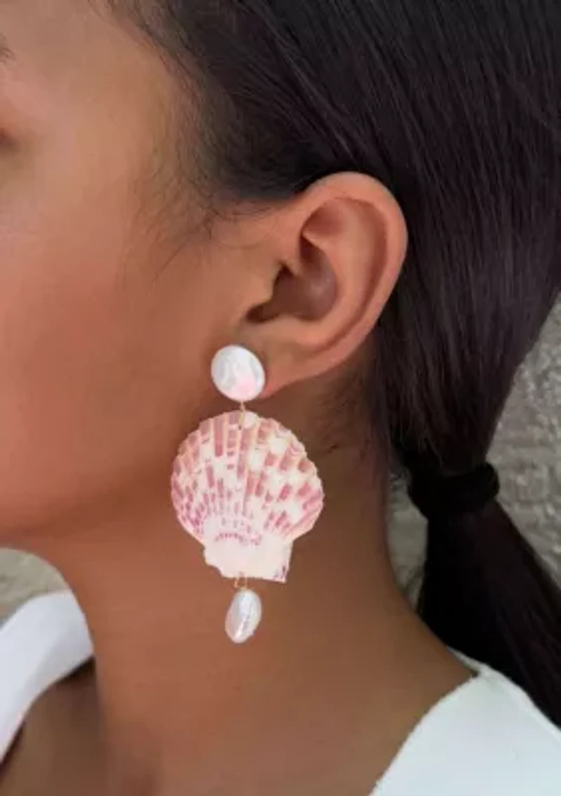 Pink Shell and Shell Pearl 3-Drop Earrings