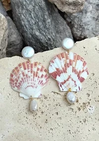 Pink Shell and Shell Pearl 3-Drop Earrings