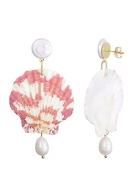 Pink Shell and Shell Pearl 3-Drop Earrings