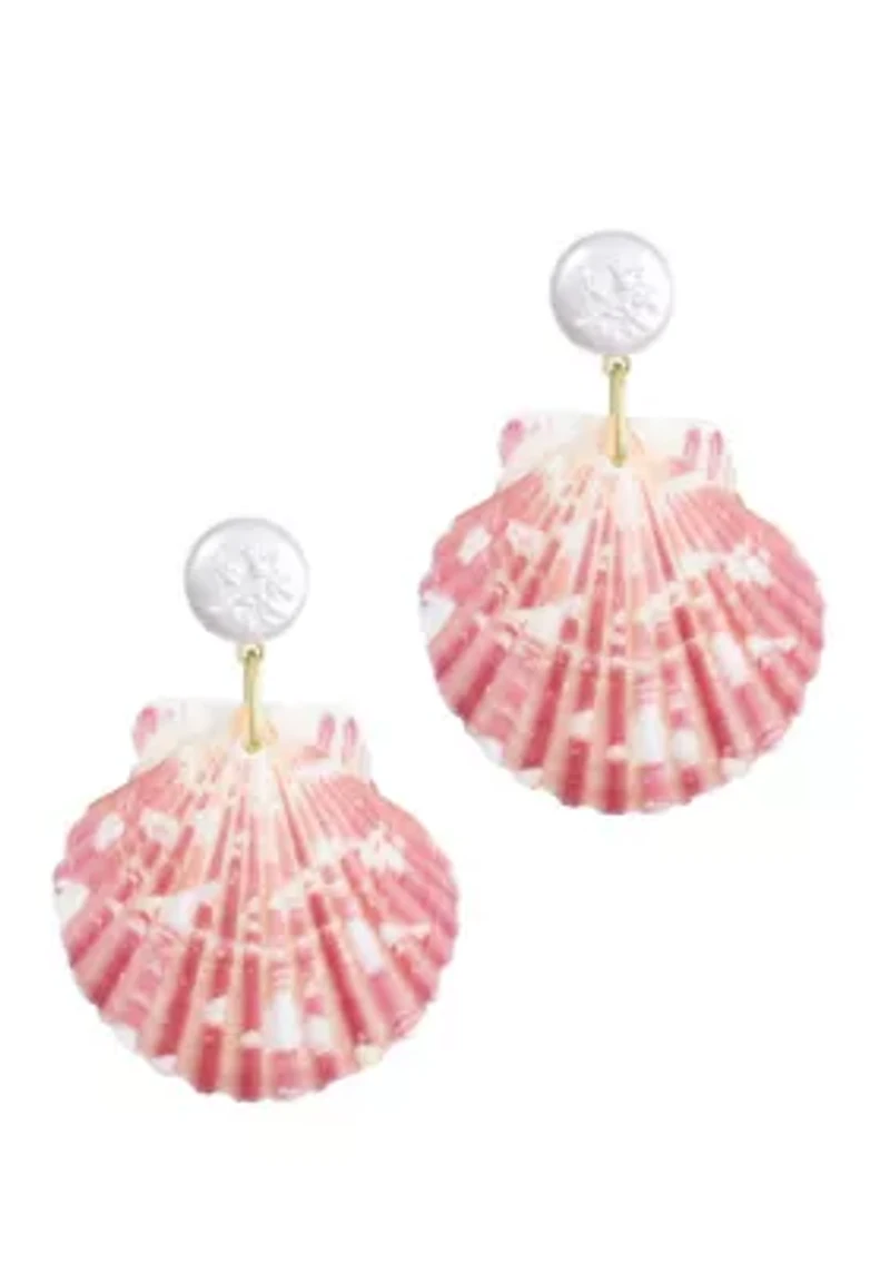Pink Shell and Shell Pearl 2-Drop Earrings