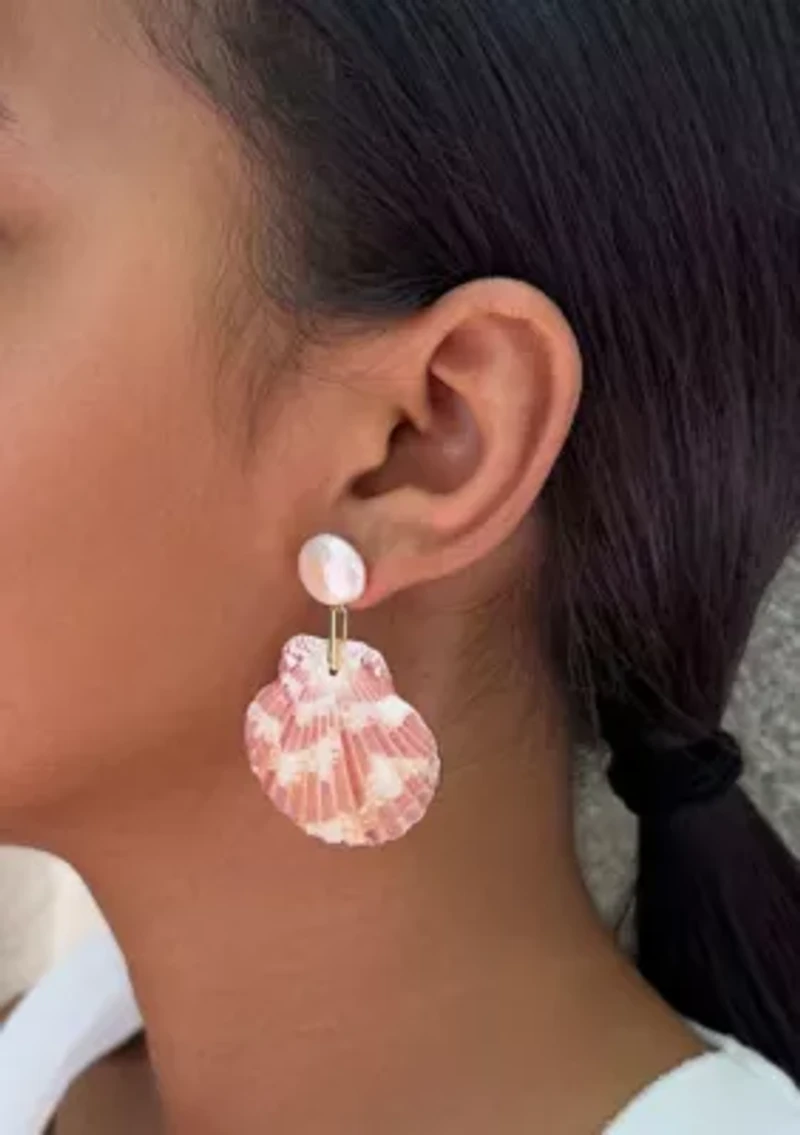 Pink Shell and Shell Pearl 2-Drop Earrings