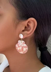 Pink Shell and Shell Pearl 2-Drop Earrings