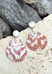 Pink Shell and Shell Pearl 2-Drop Earrings