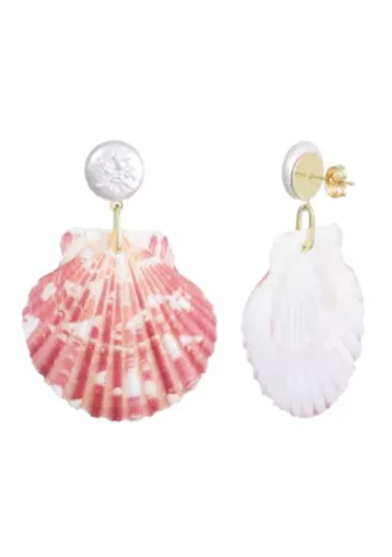 Pink Shell and Shell Pearl 2-Drop Earrings