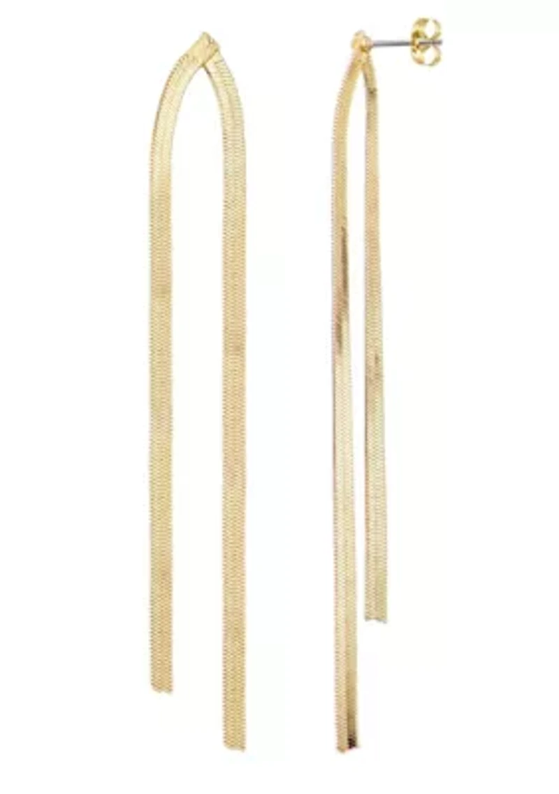 14k Gold Plated Herringbone Drop Earrings