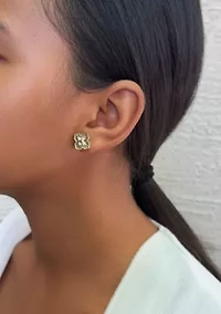 14k Gold Plate CZ Pointed Prismatic Clover Stud Earrings