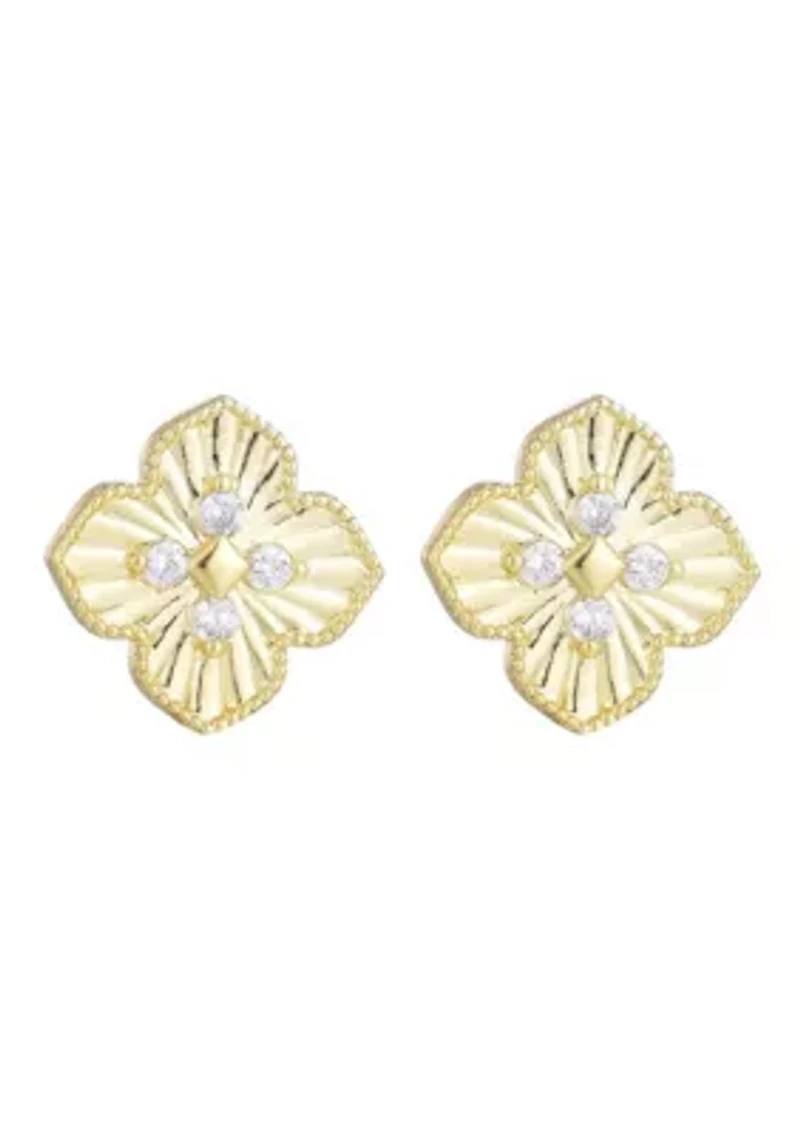 14k Gold Plate CZ Pointed Prismatic Clover Stud Earrings