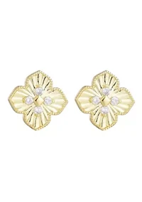 14k Gold Plate CZ Pointed Prismatic Clover Stud Earrings