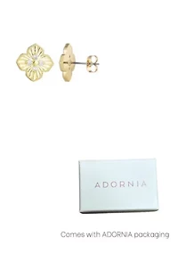 14k Gold Plate CZ Pointed Prismatic Clover Stud Earrings