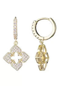 14k Gold Plated CZ Pointed Clover Drop Huggie Hoop Earrings