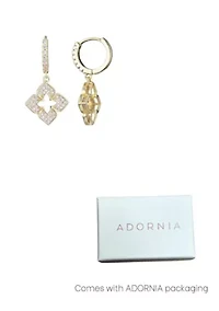 14k Gold Plated CZ Pointed Clover Drop Huggie Hoop Earrings