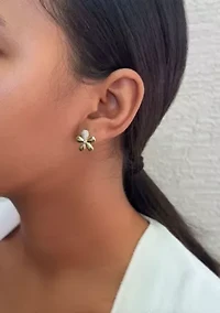 14k Gold Plated CZ Flower Petal Stud Earrings