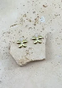 14k Gold Plated CZ Flower Petal Stud Earrings